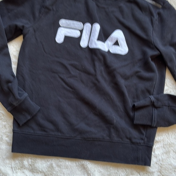 Fila Black Crewneck Sweatshirt | Bold Logo Streetwear Pullover Unisex Fit - Picture 3 of 5